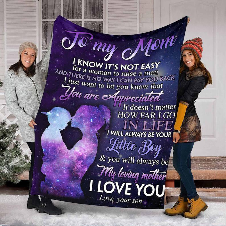 To My Mom No Matter How Far I Go In Life Fleece Blanket Gift For Family Birthday Mom Mother Daughter Son Gift Home Decor Bedding Couch Sofa Soft And Comfy Cozy