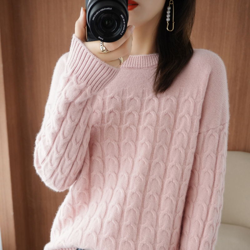 100% Pure Wool Cashmere Sweater Autumn/Winter 2021 Women’s O-Neck Pullover Twist Casual Knitted Top Long-Sleeved Females Jacket alx