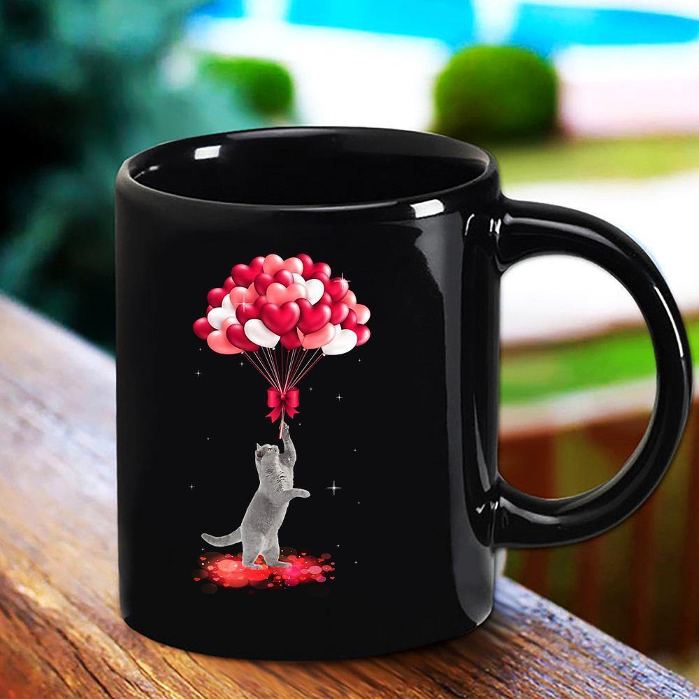 Valentine Cute Slooth Hold The Heart-Shaped Baloons Lovely Animal Black Mug