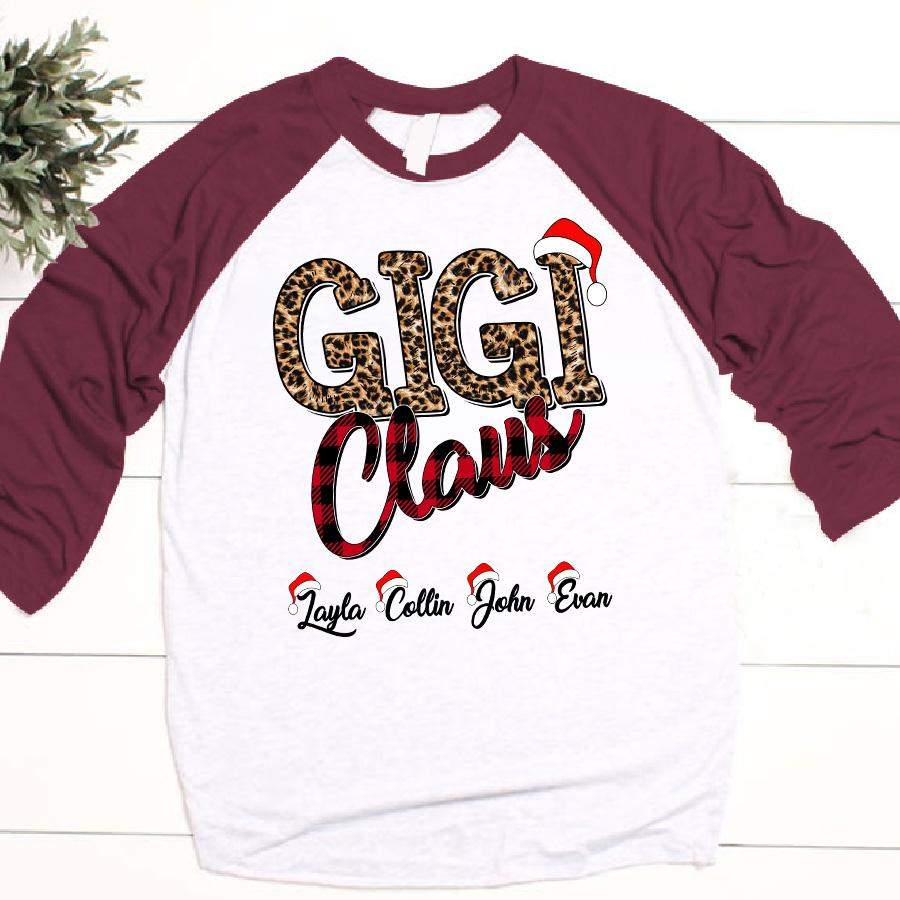 Gigi Claus Leopard Christmas | Personalized Baseball T-shirt