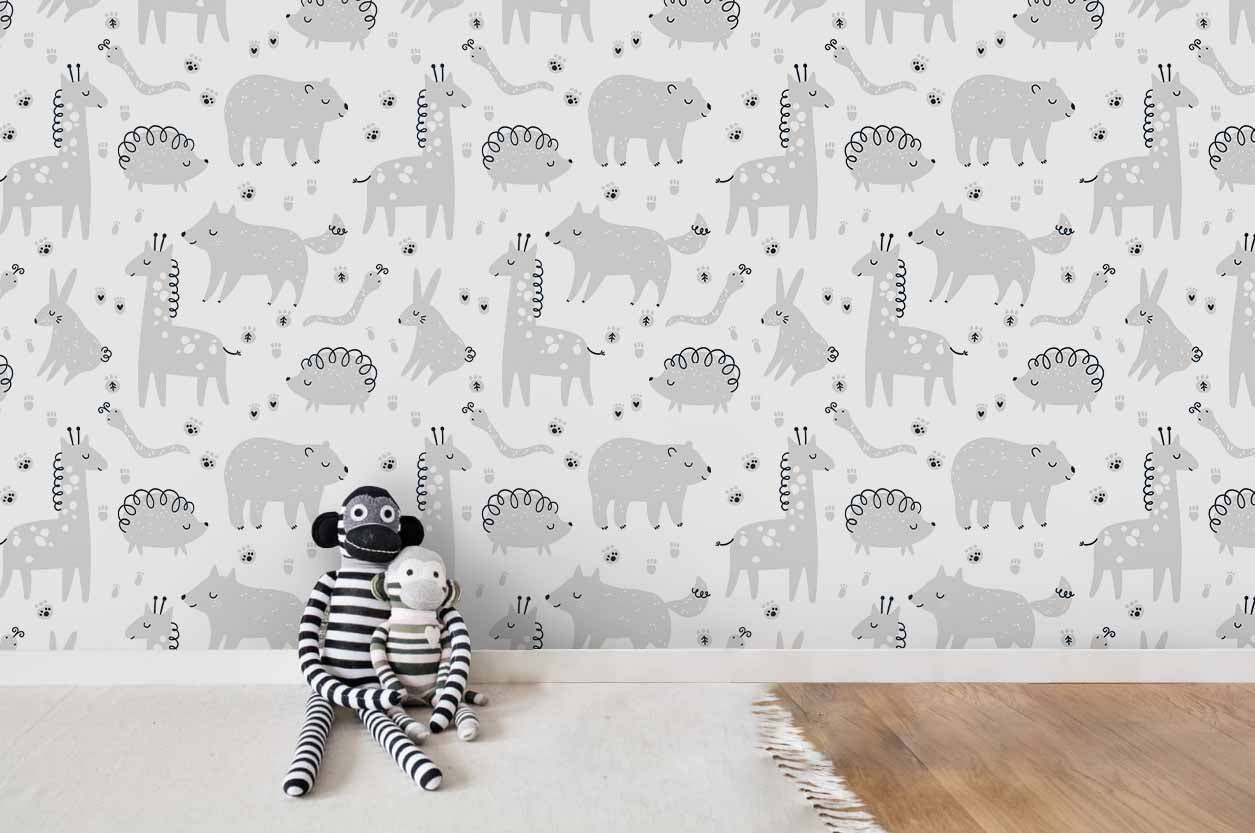 3D Gray Cartoon Animal Wall Mural Wallpaper Sf11