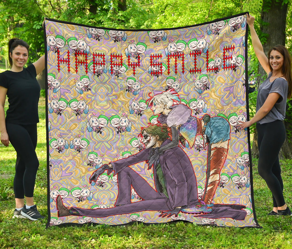 Horror Movie Premium Quilt | Joker And Harley Quinn Happy Smile Chibi Patterns Quilt Blanket Nt090304