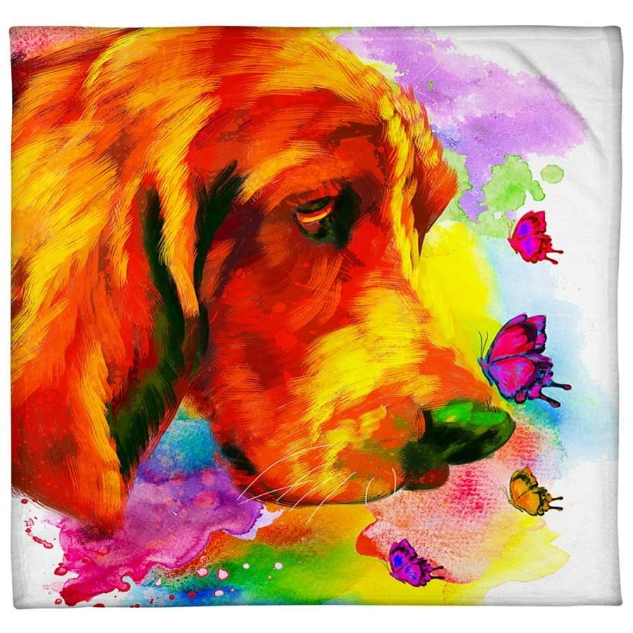 Colorful Basset Hound  Butterfly  Custom Design For Dog Lovers Fleece Blanket