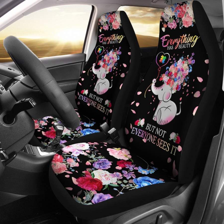 Beautiful Autism Baby Elephant With Flower Car Seat Covers (Set Of 2)