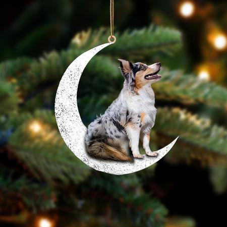 Australian Shepherd-Sit On The Moon-Two Sided Ornament