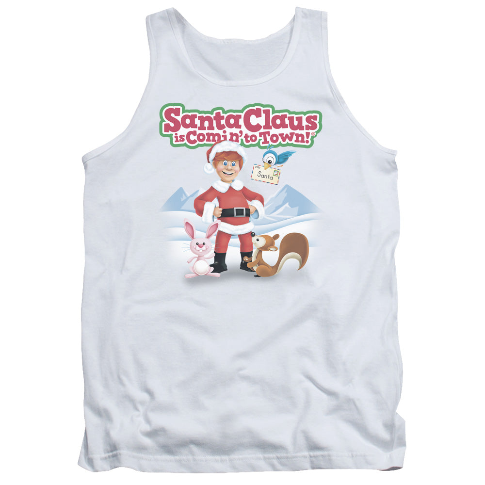 Santa Claus Is Comin To Town Animal Friends Mens Tank Top Shirt White