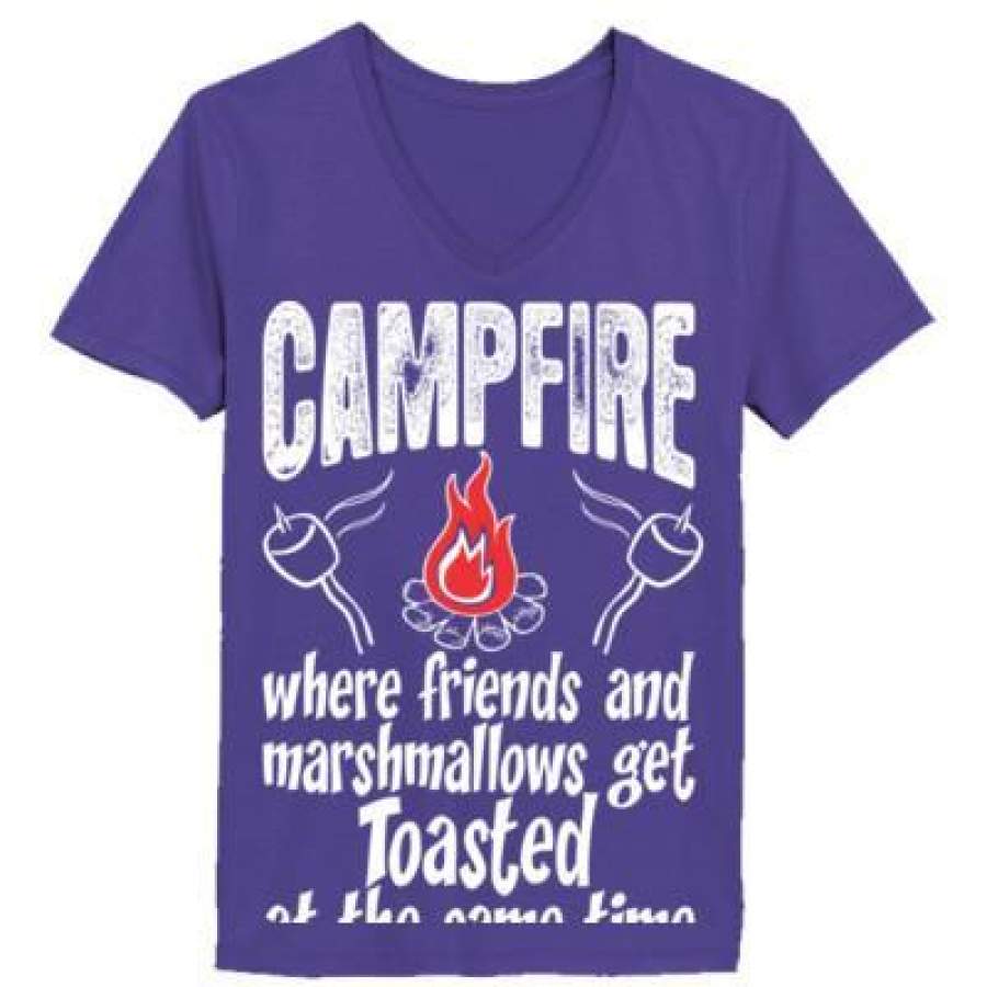 AGR Campfire Where Friends And Marshmallows Get Toasted At The Same Time – Ladies’ V-Neck T-Shirt