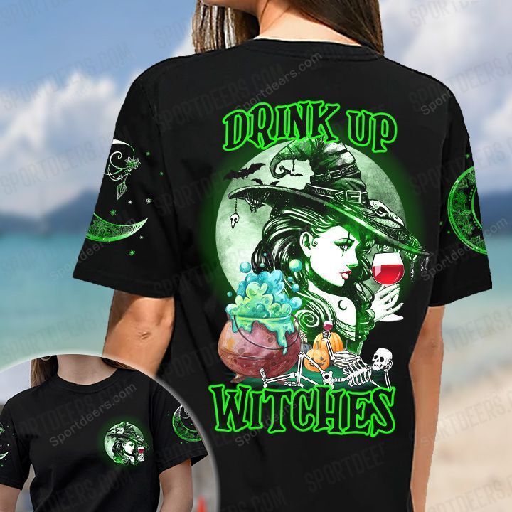 Wine Witch Halloween Drink Up Shirt 3D Gift For Halloween Shirt Tm