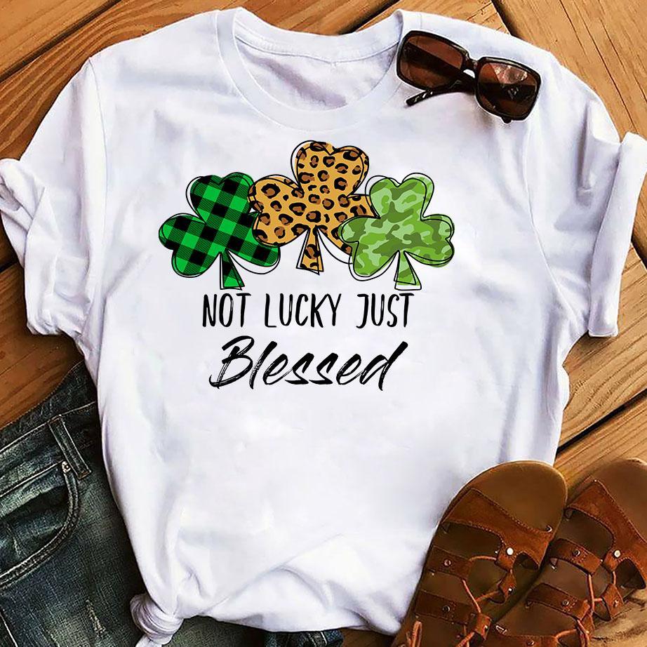 Not Lucky Just Blessed Shamrock Leopard St Patrick’S Day Unisex T-Shirt Hoodie Sweatshirt Plus Size S-5Xl