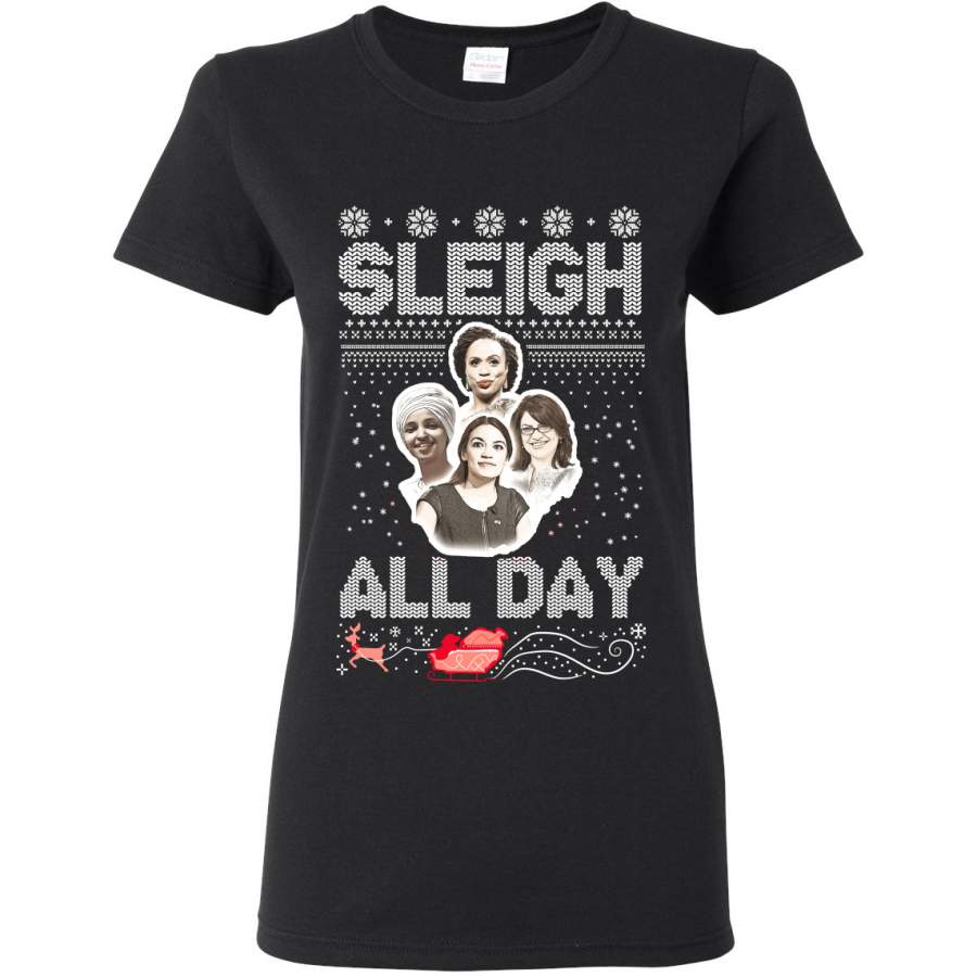 AOC The Squad Congresswomen Sleigh All Day Xmas Ugly Christmas Sweater Womens Graphic T-Shirt