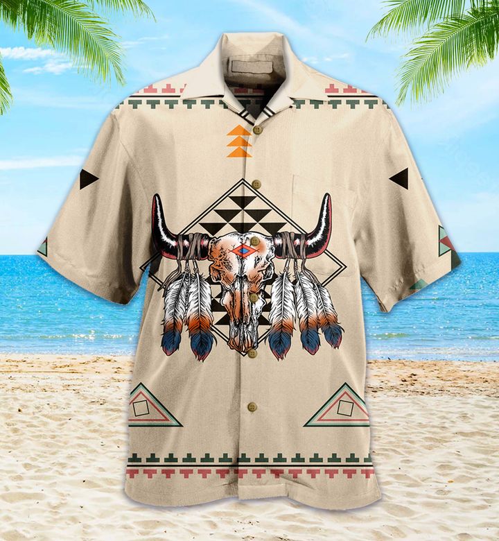 Native American Pride Bison Beige Hawaii Shirt Ha104077