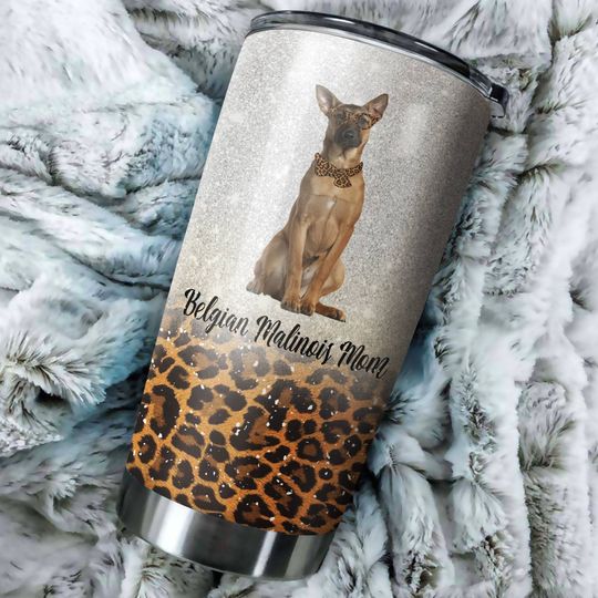 Belgian Malinois Dog Leopard Pattern Stainless Steel Skinny Tumbler Bulk, Double Wall Vacuum Slim Water Tumbler Cup With Lid, Reusable Metal Travel Coffee Mug