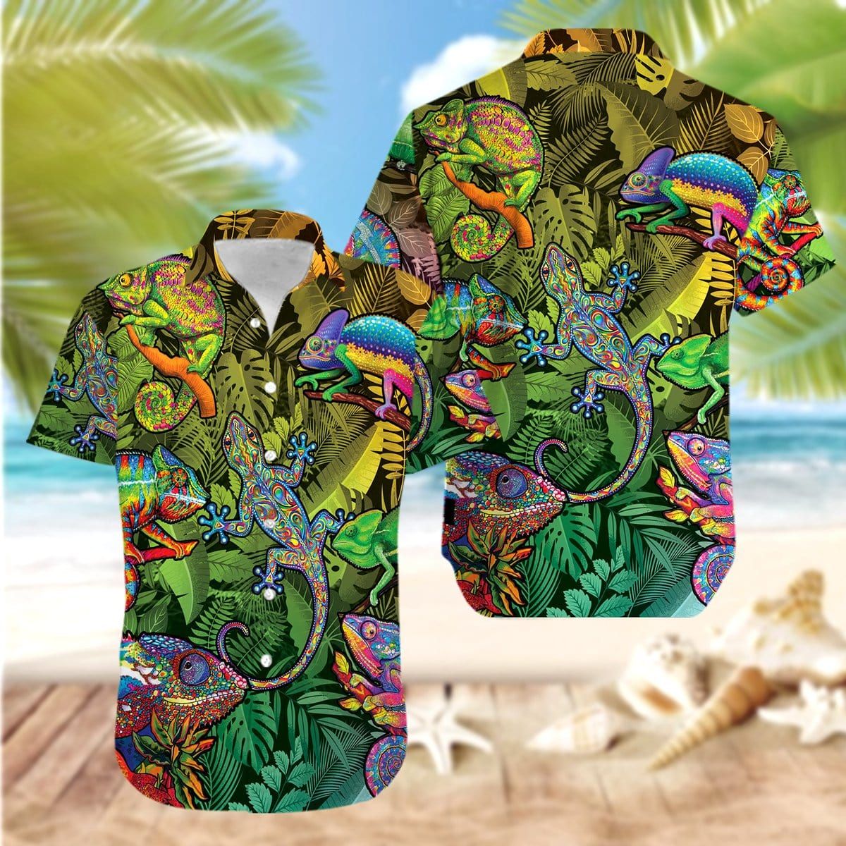 Felacia Colorful Lizard Green Tropical Unisex Hawaiian Ha35213