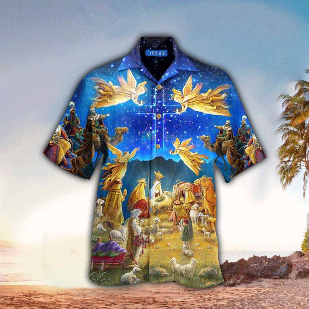 Jesus Was Born Holy Night Angel Hawaii Shirt Ha24972