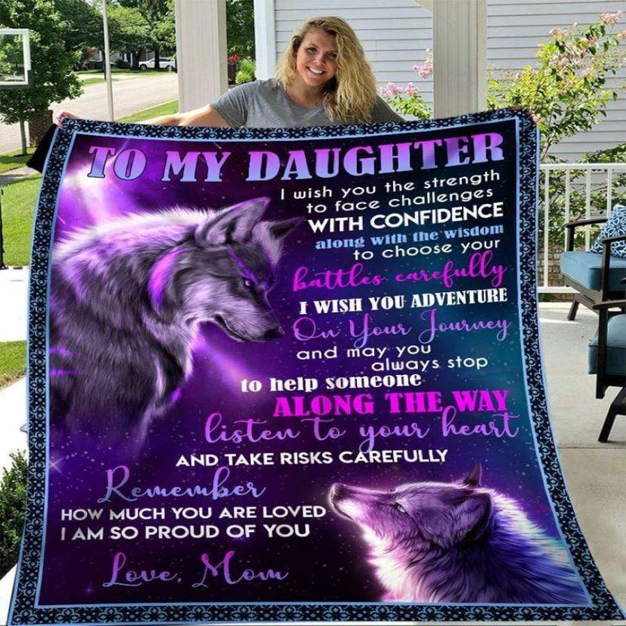 To My Daughter Wolfs Custom Text Quilt Blanket #HL