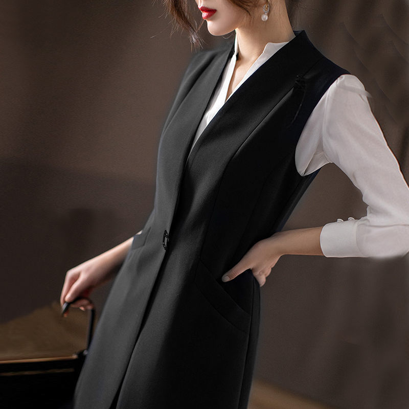 2022 Spring Classic Women Long Blazer Vest Female Elegant Office Lady Coats Ladies Waistcoat Causal Slim Sleeveless Jackets H374 alx