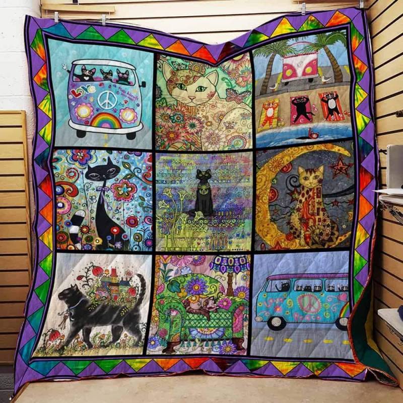 A BC – Hippie Cat Quilt Blanket