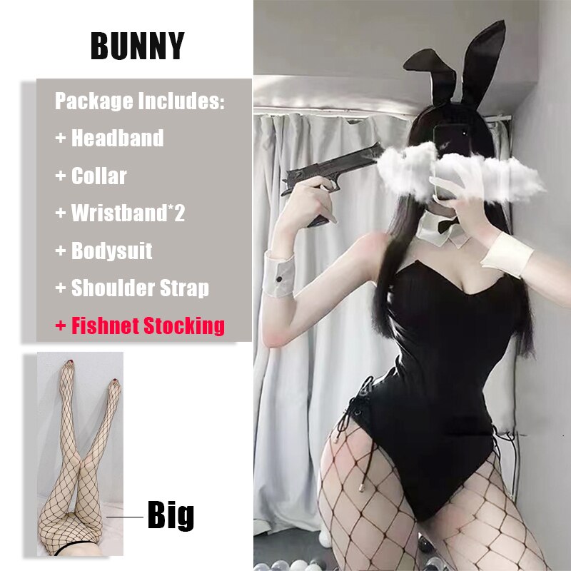 Sexy Lingerie Kawaii Cosplay Bunny Costume Sexy Cute Bunny Girl Faux Leather Material Rabbit Woman Set Anime Cosplay Costume alx