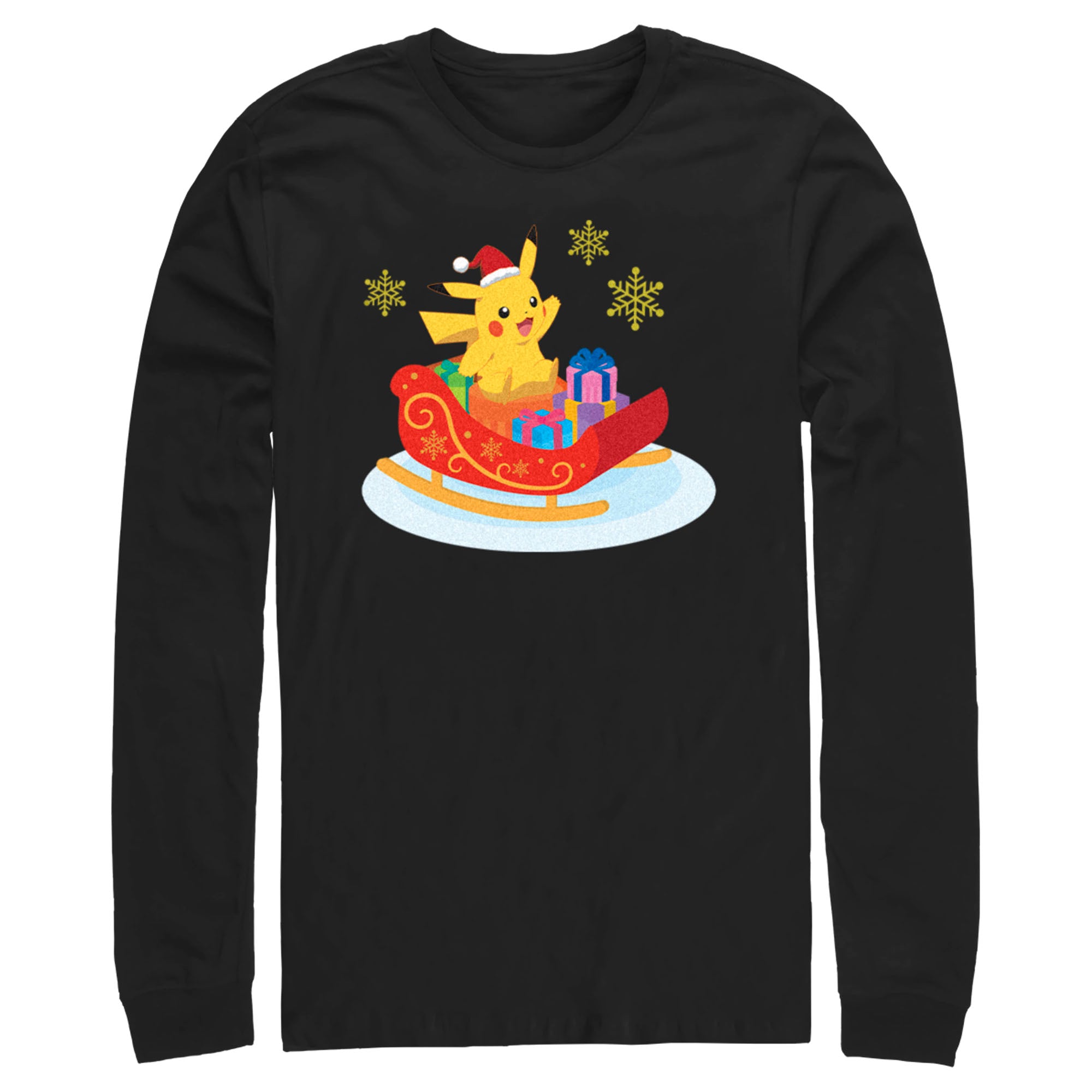 Men’S Pokemon Christmas Pikachu Sleigh Long Sleeve Shirt