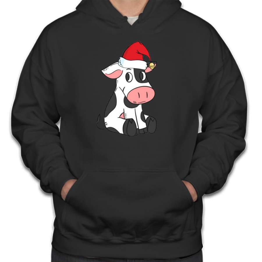 Cow Face with Christmas Santa Hat for Cow Lovers Hoodie