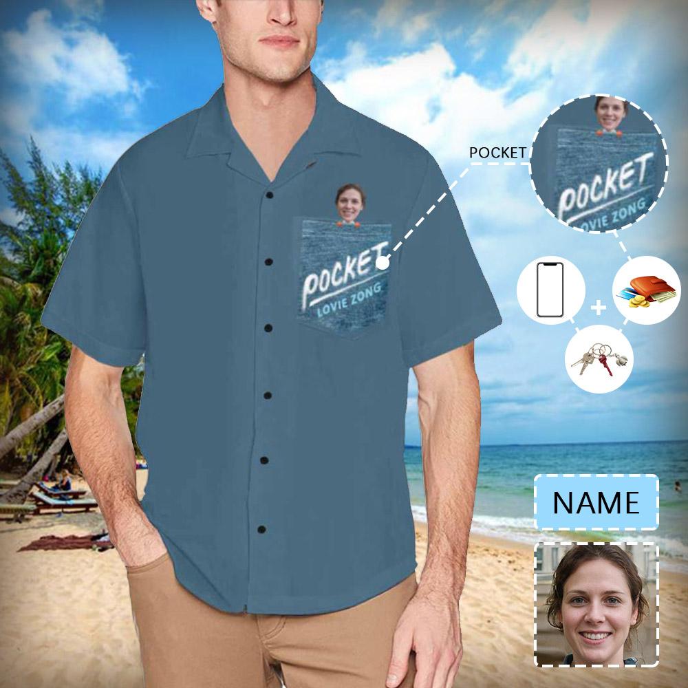 Custom Blue Pocket All Over Print Hawaii Shirt With Chest Ha75864