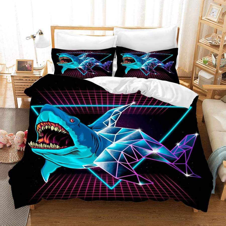 3D Black Geometric Shark Triangle Quilt Cover Set Bedding Set Pillowcases 93