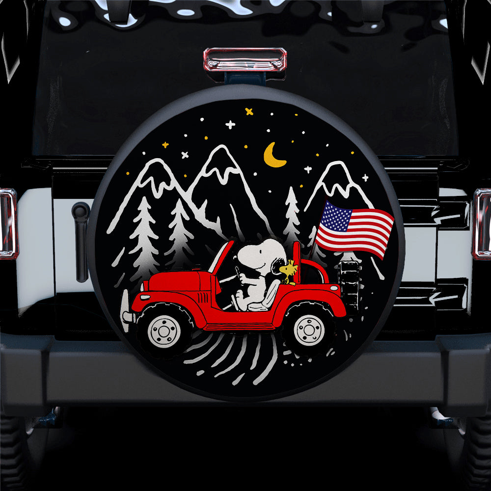 Snoopy Red Jeep Us Flag Mountain Car Spare Tire Covers Gift For Campers