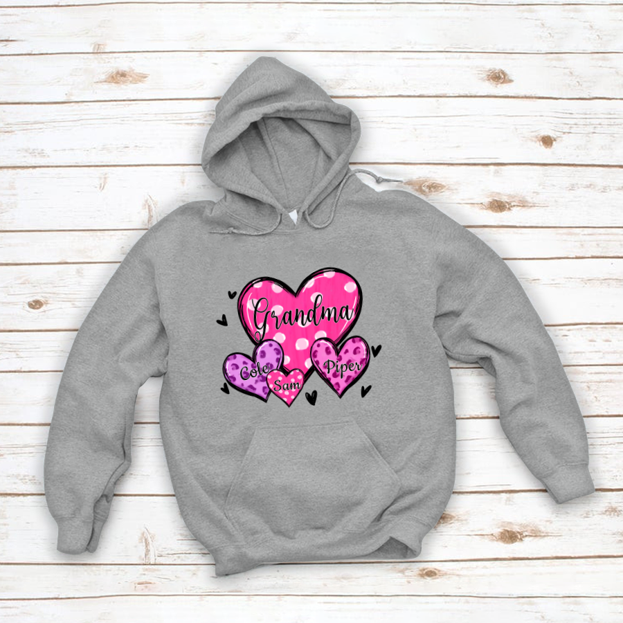 Grandma Hearts With Grandkids Leopard Hoodie