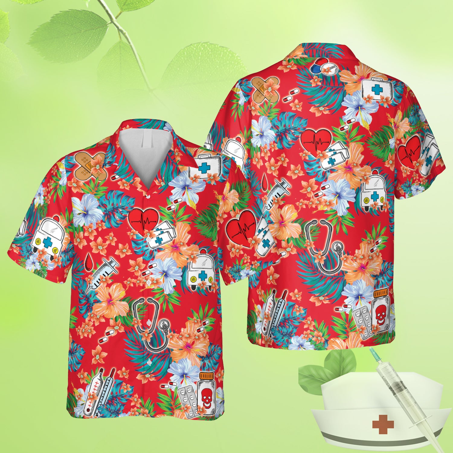 Red Vintage Doctor Hawaiian Crna Nurse Shirts Ha71661