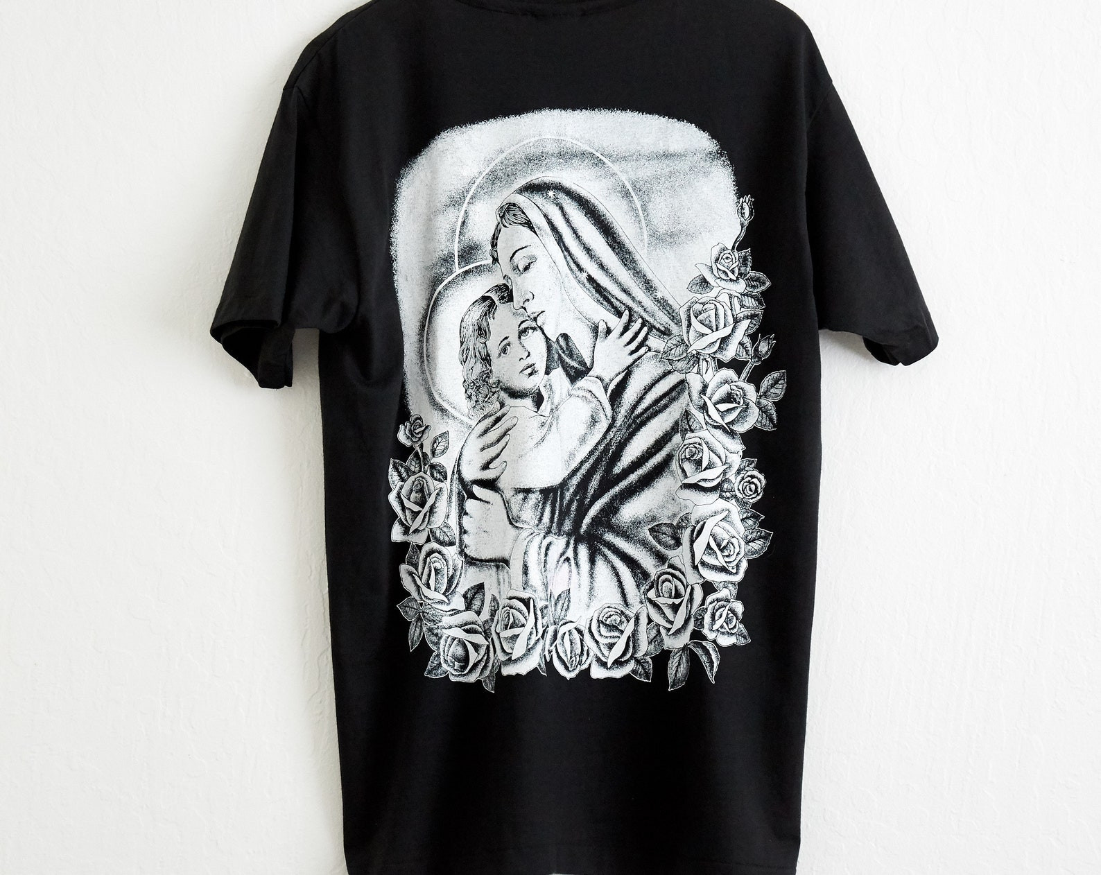 Vtg 1990 Mexican Lowrider Art T Shirt  L Black Tee Deadstock Hip Hop Rap Tee Chicano Religious Jesus God Cholo Vato