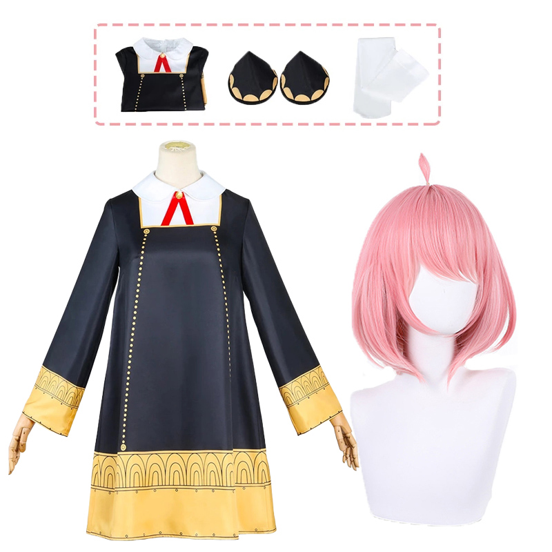 Adult Kid Anime Spy X Family Cosplay Anya Forger Cosplay Costume Cute Dress Uniform Stocking Pink Wig Party Halloween Girl Women alx