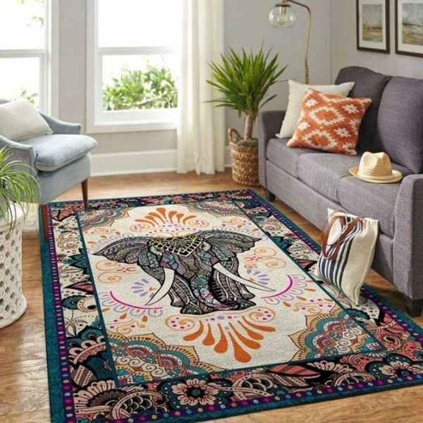 Central Mandala Elephant Rectangle Rug 26