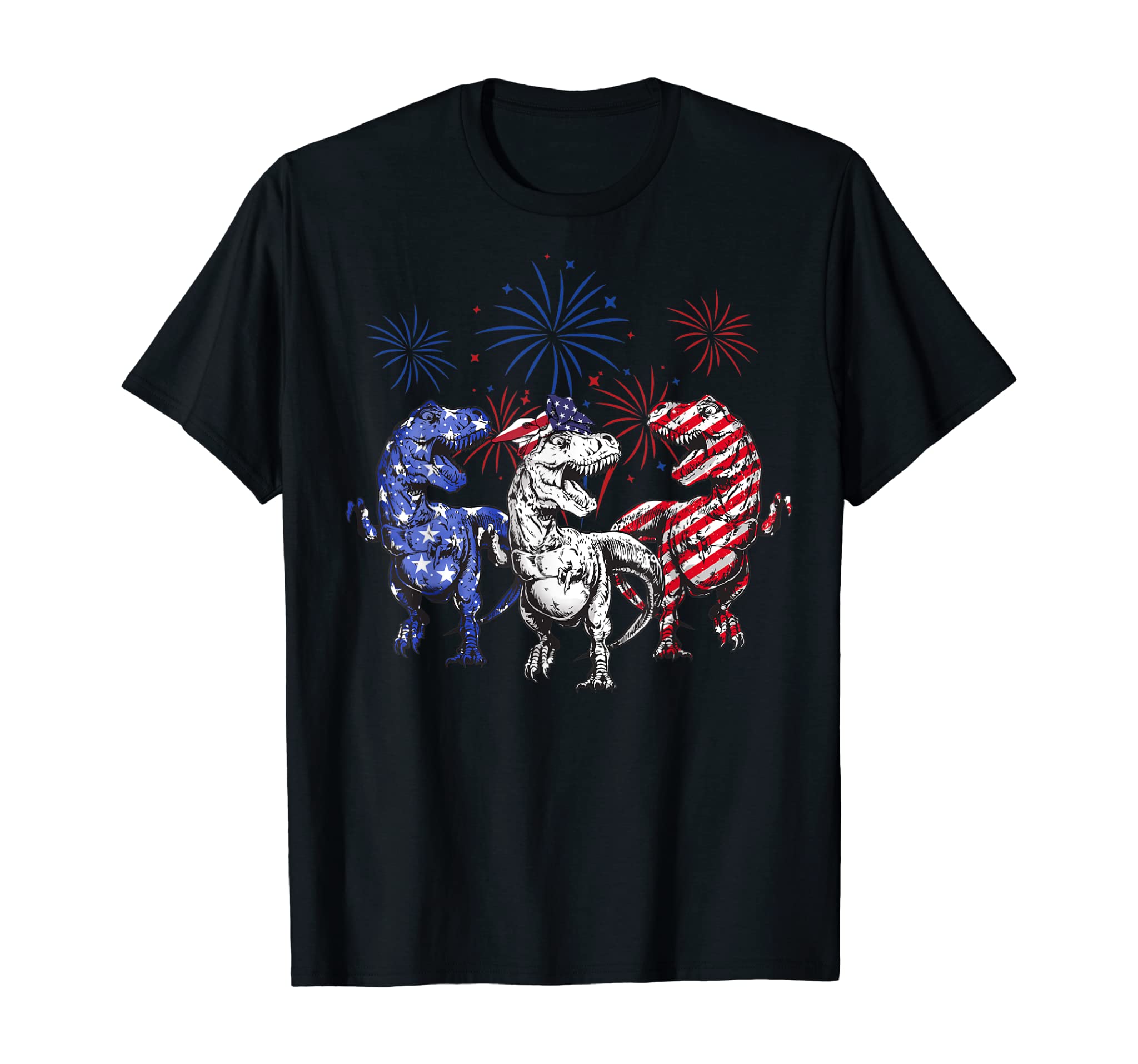 Red White Blue T Rex Dinosaur Firework 4th Of July Tshirt