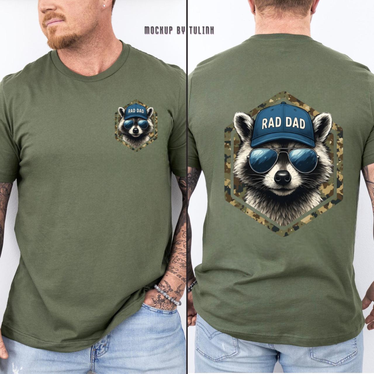 Rad Dad Raccoon T-Shirt Funny Camo Animal Graphic Tee with Shades & Hat Soft Cotton Unisex father’s day gifts Men’s Graphic Round Neck Menswear Top