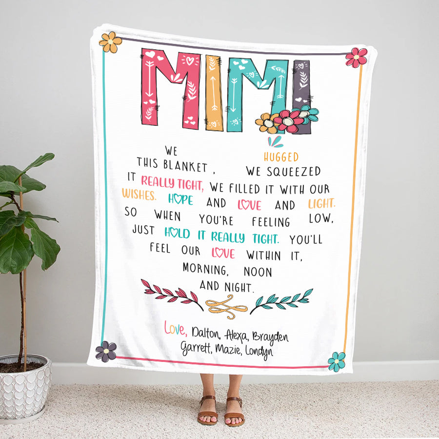 Personalized Mimi Throw Blanket, Birthday Mothers Day Christmas Gift For Grandma Mimi Nana Gigi From Grandkids