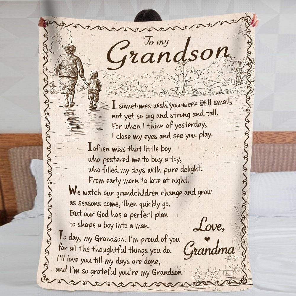 To My Grandson Fleece Blanket, Personalized Birthday Gift For Grandson From Grandma Blanket, I Sometimes Wish You Were Still Small