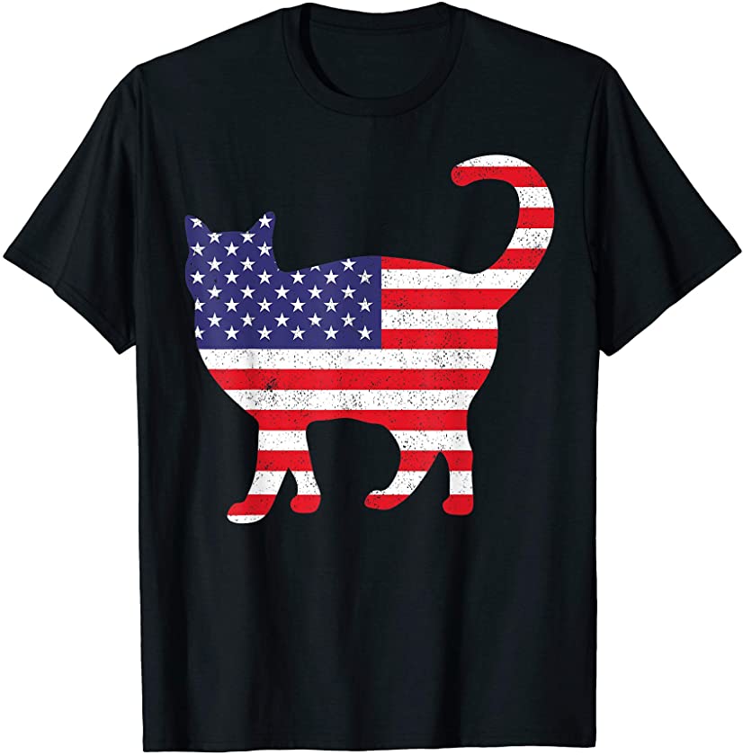 USA Flag Cat Funny 4th Of July Independence Day Animal Gift T-Shirt