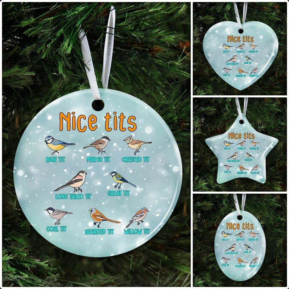 Nice Tits. Watching Small Birding Christmas Ceramic Ornament Christmas Home Decor