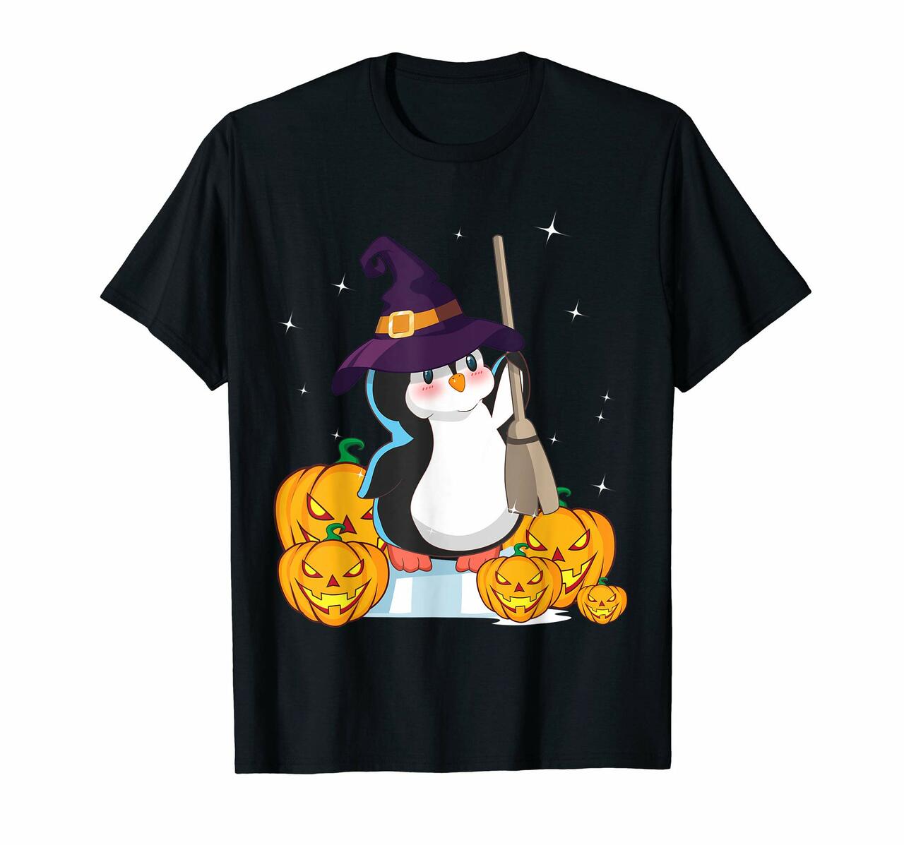 Cute Penguin Witch Halloween Pumpkin Jack Olantern  T-Shirt