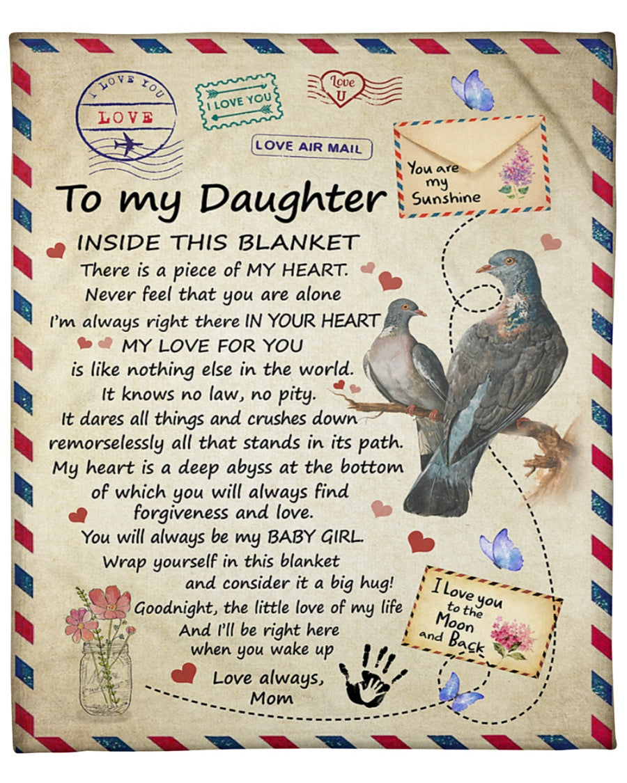 To My Daughter Love Air Mail Fleece Blanket – There Is A Piece Of My Heart Gift For Daughter From Mom Birthday Gift Home Decor Bedding Couch Sofa Soft