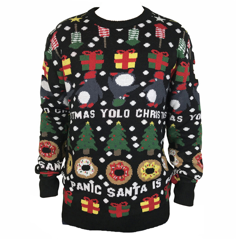 Cute Knitted Donut Penguin Pattern Crewneck You Only Live Once YOLO Unisex Women and Men’s Graphic Ugly Christmas Sweater alx