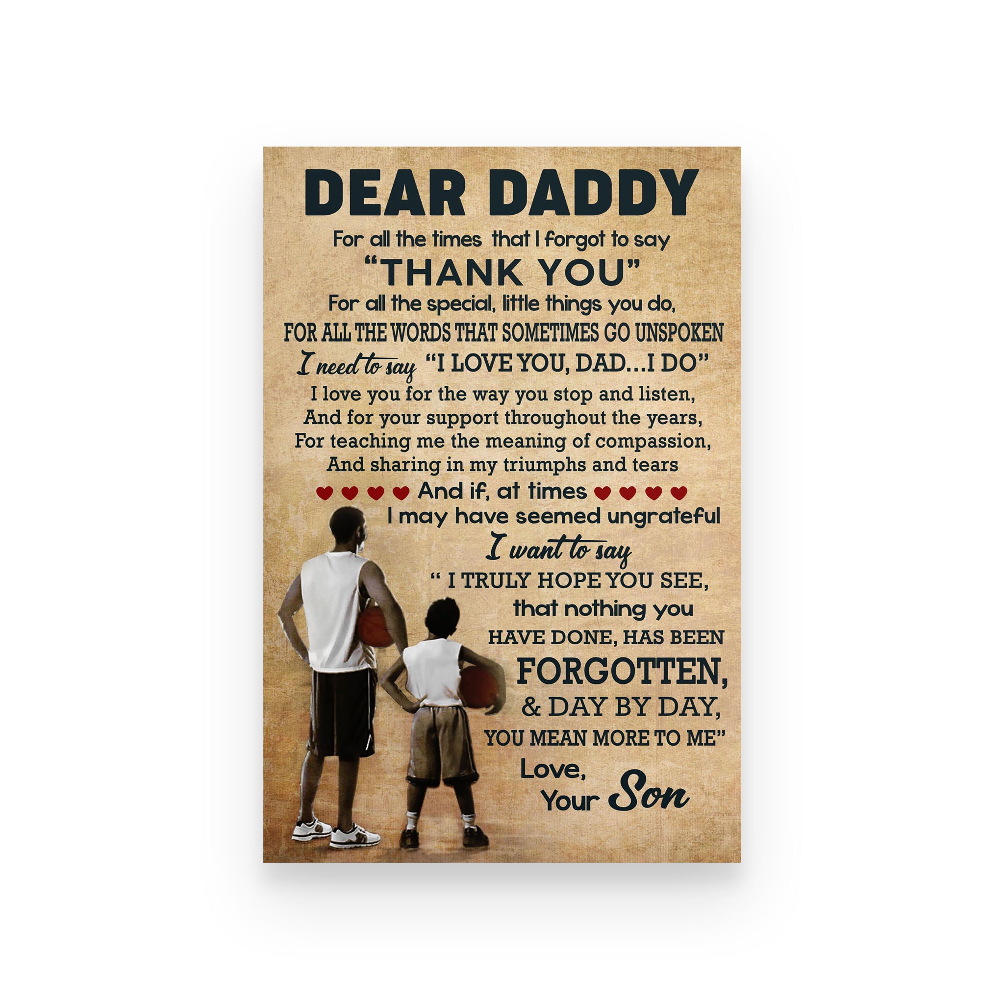 basketball poster son to daddy  for all the times that i forgot to say thank you