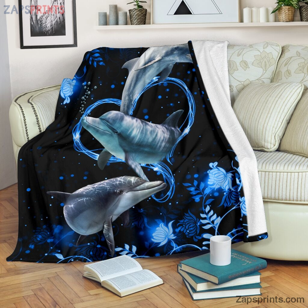 Twinkling Blue Heart Dolphin Blanket – Cool Gift Ideas