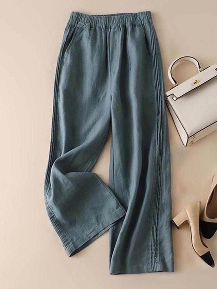 Women Cotton Linen Casual Pants New Arrival 2022 Spring Solid Color Elastic High Waist Loose Female Wide Leg Trousers D095 alx