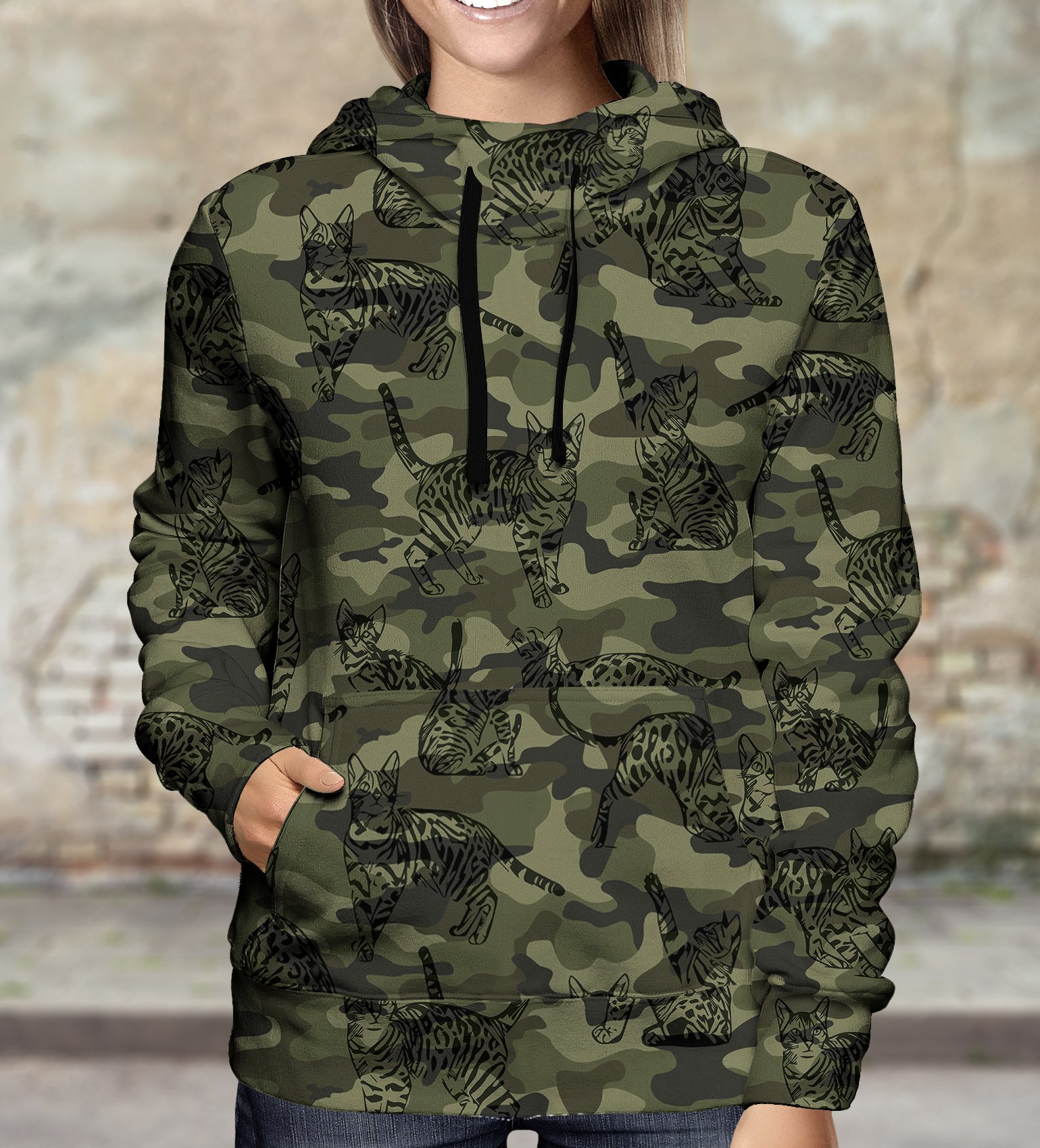 Street Style With Bengal Cat Camo Hoodie V1
