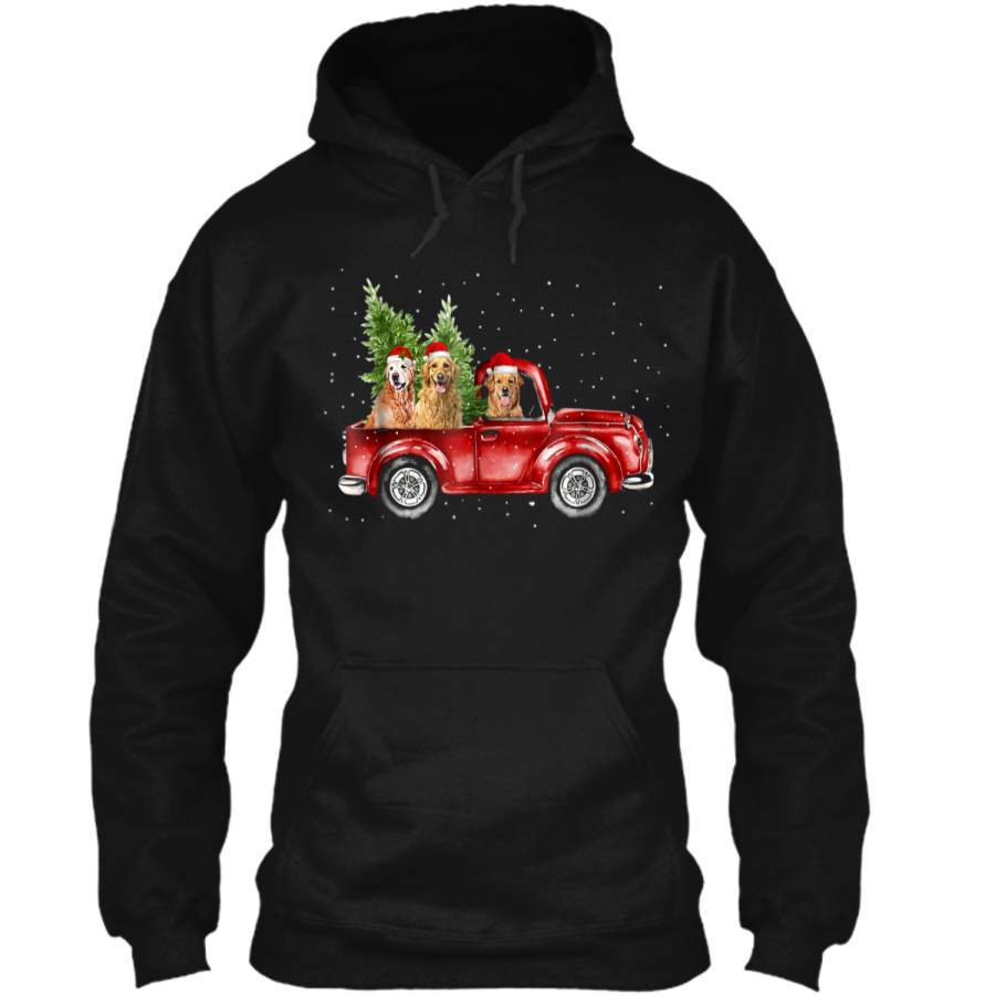 Golden Retriever Driving Red Truck Christmas Pullover Hoodie 8 oz