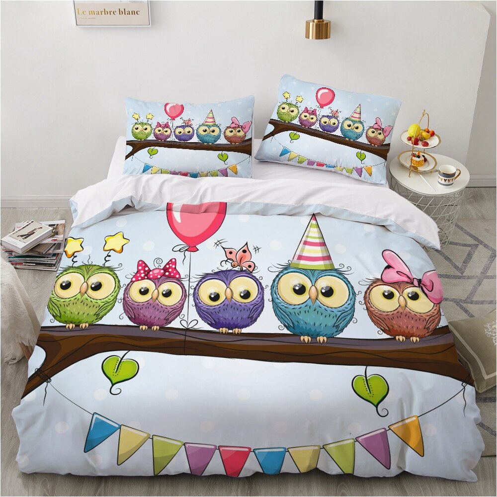 3D Print Cartoon Owl Lion Bedding Sets Luxury Soft Single Queen Double Full King Twin Bed Linen Pillowcase Home Kids Children Duvet Covers