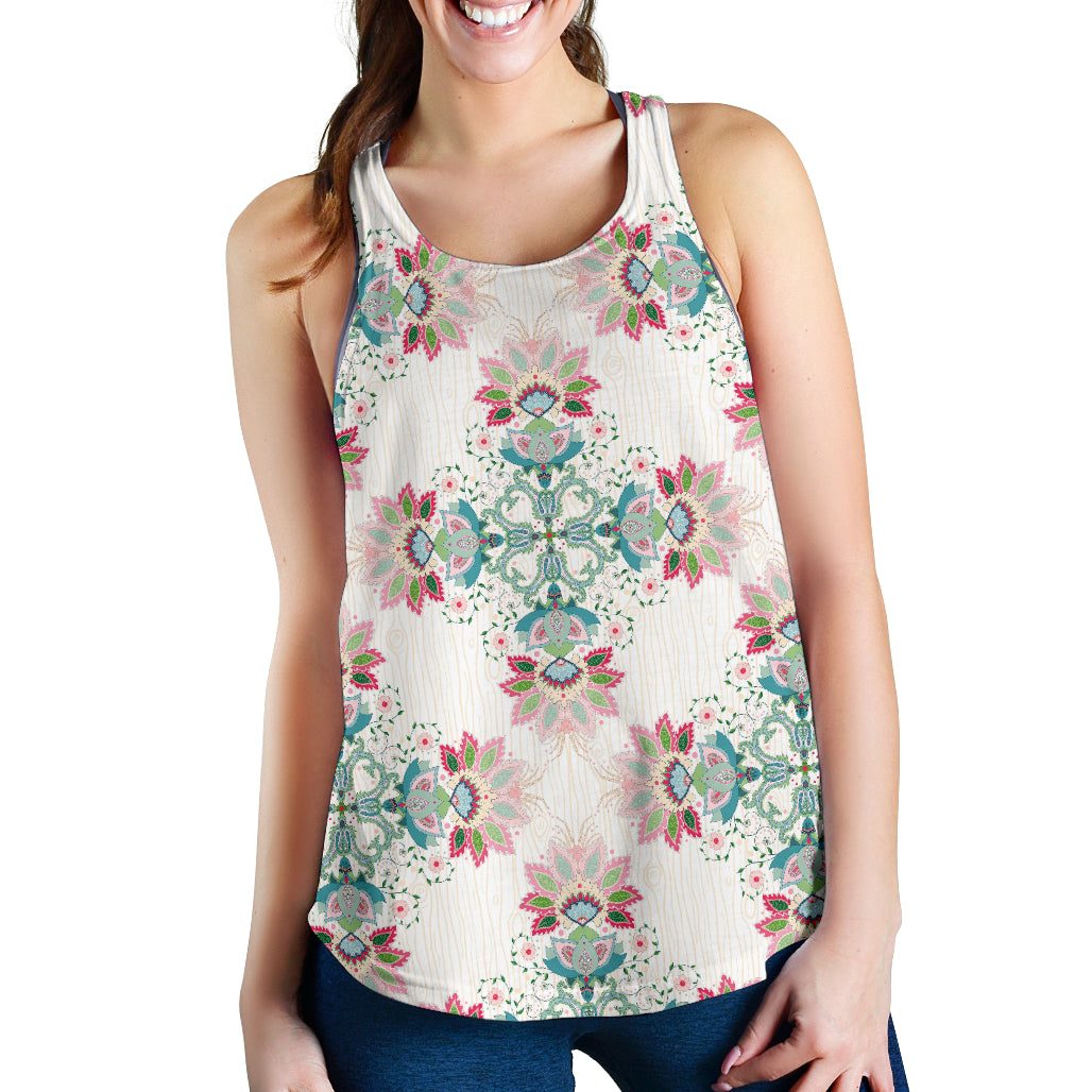 Square Floral Indian Flower Pattern Women Racerback Tank Top