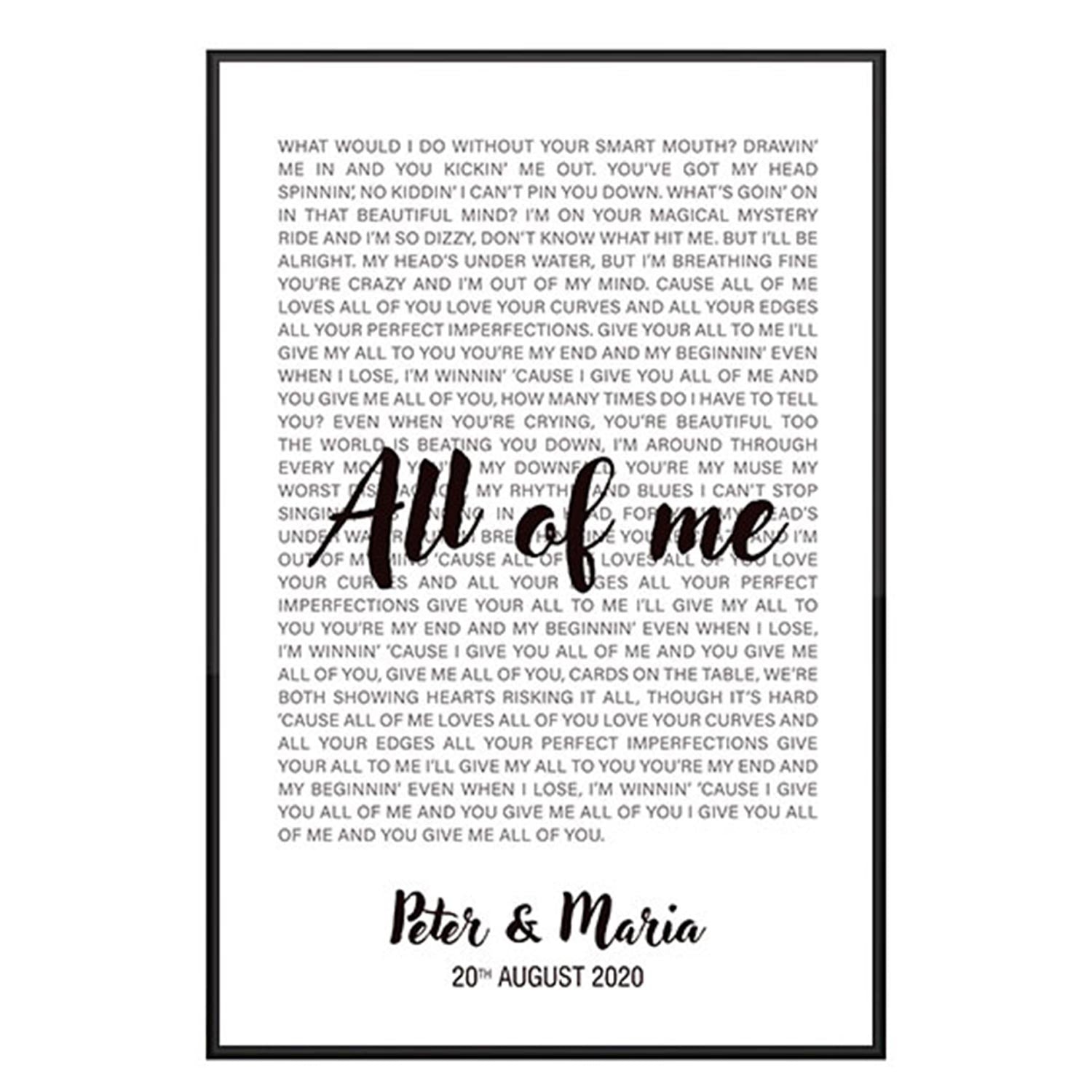 Custom Personalized song lyric name Valentine’s day wall prints poster gift ideas for room him boyfriend husband her girlfriend wife couple – All Of Me TY2112 – Personalizedwitch