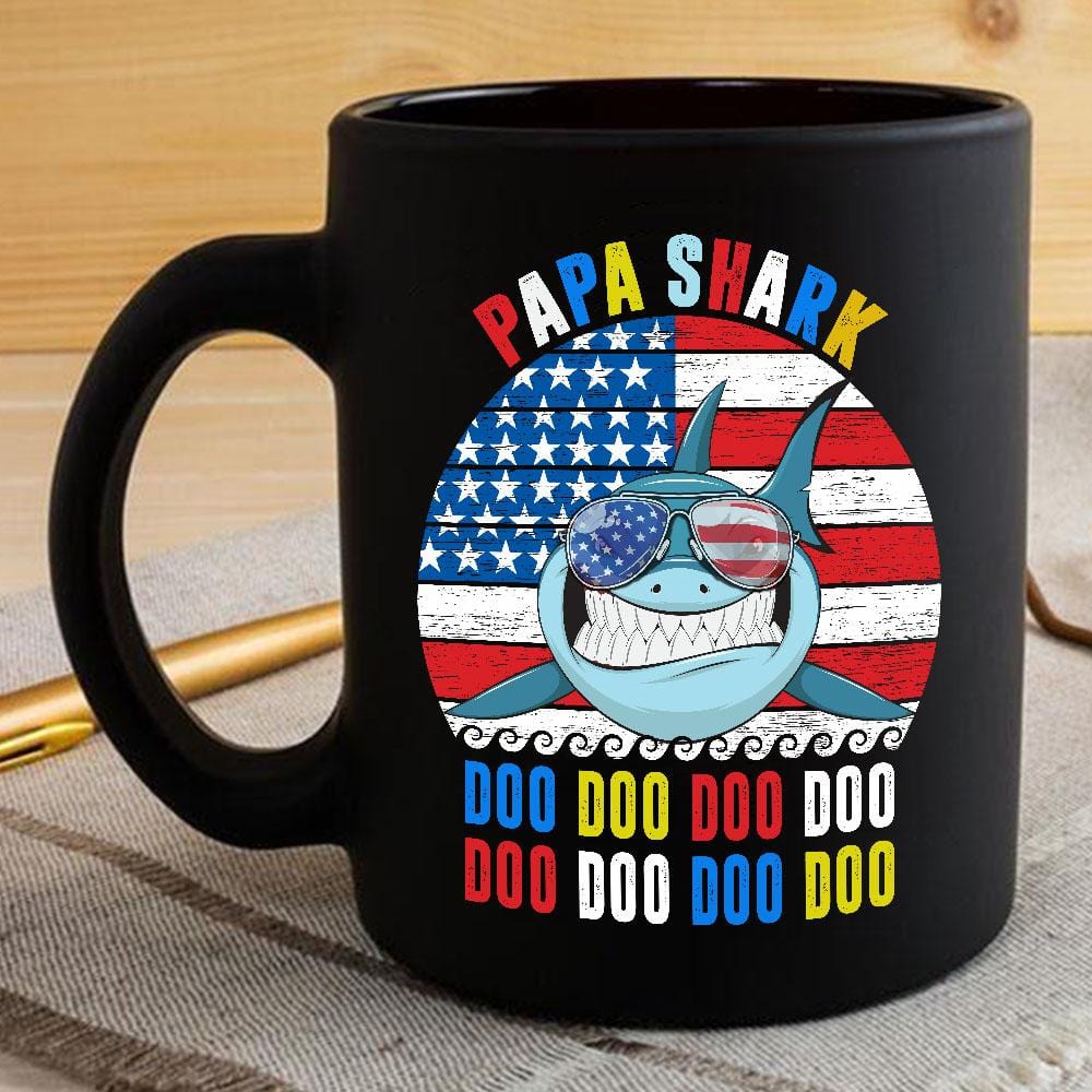 Vintage Retro Papa Shark Doo Doo Doo Coffee Mug Mens Custom Father’s Day Mother’s Day Gift Idea BPS125